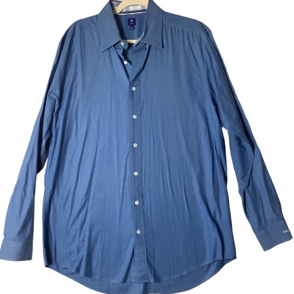 Footjoy FJ 1857โ The Players Golf Button Up Shirt Men Large Blue Cotton Blend